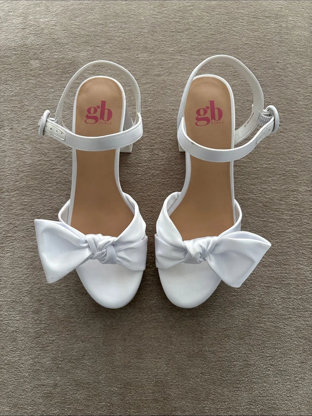 GB Girls Sadie-Girl White Satin Half Bow Platform Dress Sandals Size 10